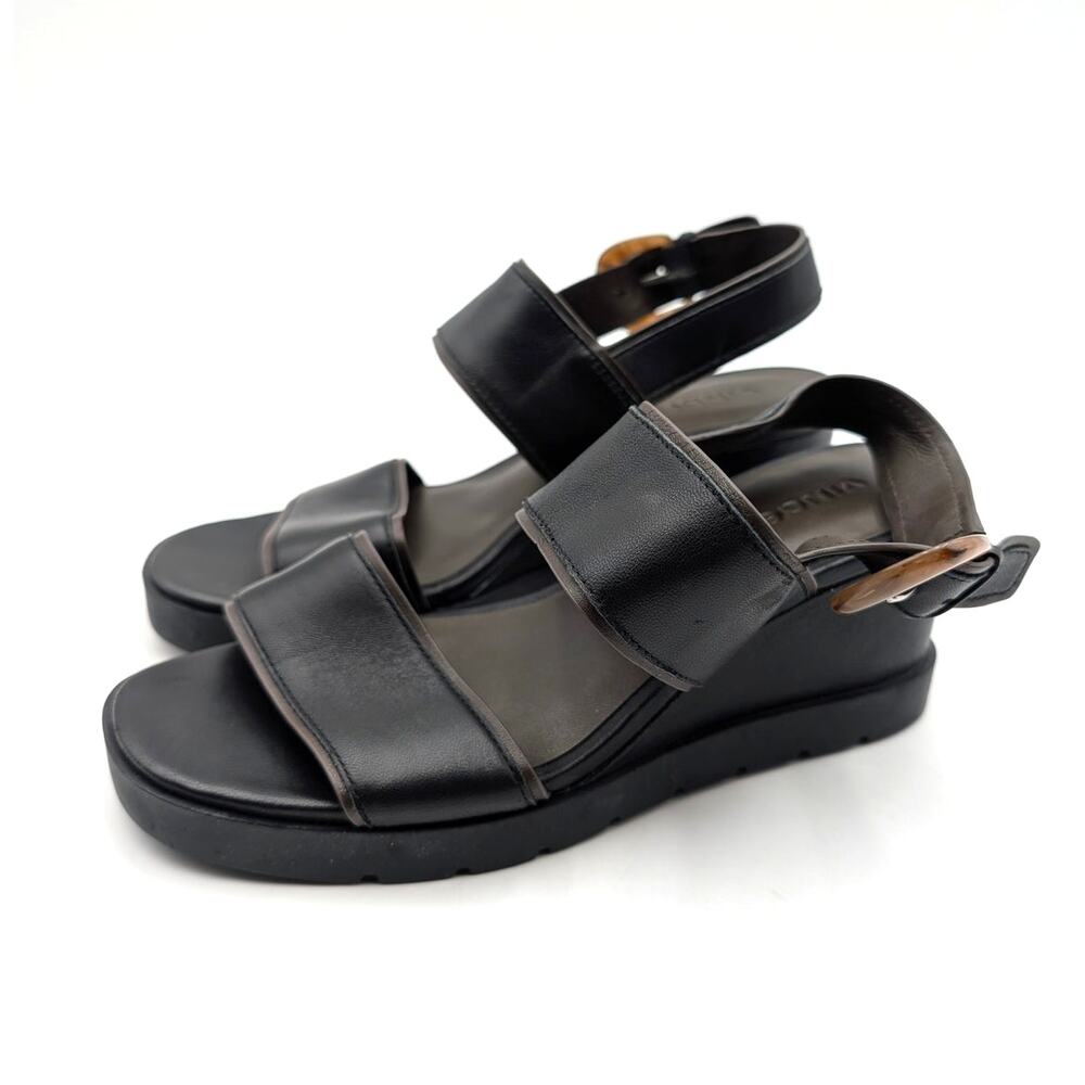 Vince Roma Leather Wedge Slingback Sandals Women's Black Size US6.5M EU36.5